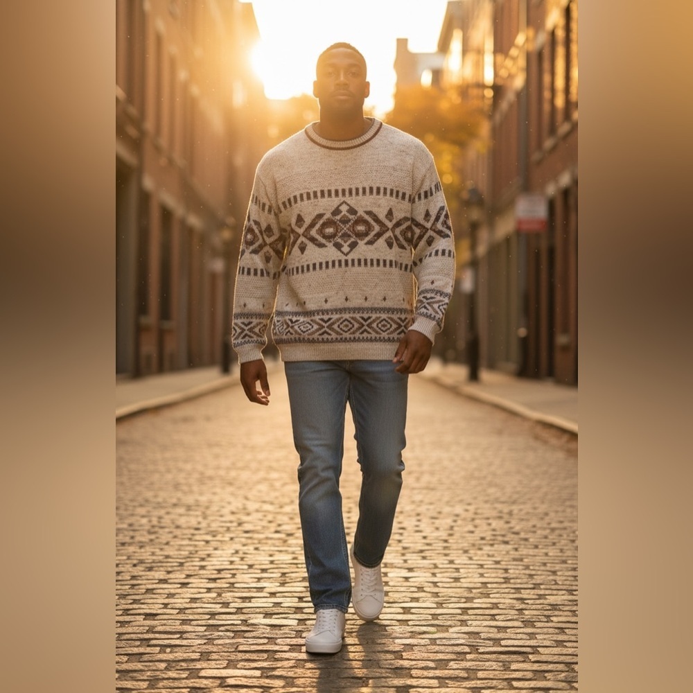 VTG Marks & Spencer Beige and Brown Crewneck Sweater